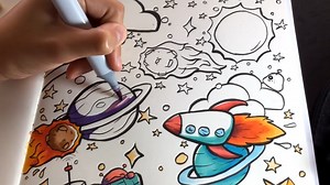 Colorful space illustration created with markers