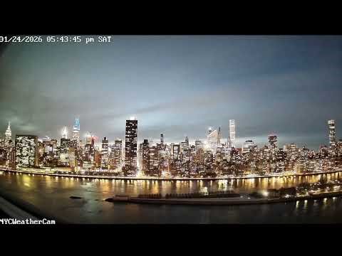 NYC Weather Cam 24 Jan 2026 : Dusk / sunset over NYC ahead of Winter Storm Fern.