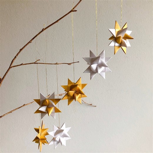 Froebel Star Christmas Ornaments, Pearlescent Paper Decorations, Set of 3 - Etsy