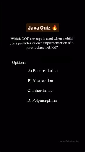 Which Oops Concepts is used ?#corejava #interviewquestions #programming #java4quicklearning