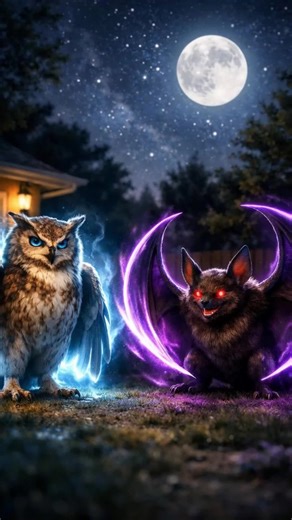 Night animals just became EPIC fighters 🌙🔥 🦉 Owl 🦇 Bat 🦝 Raccoon 🐱 Cat 🐸 Frog 🦗 Cricket 🦔 Hedgehog 🐌 Snail 🦋 Moth ✨ Firefly All battling outside the house under the moonlight with crazy night powers! 💬 Who wins this night animal battle? Follow for more AI animal fights & epic animated battles! #animals #nature #aianimation #fyp #wildlife
