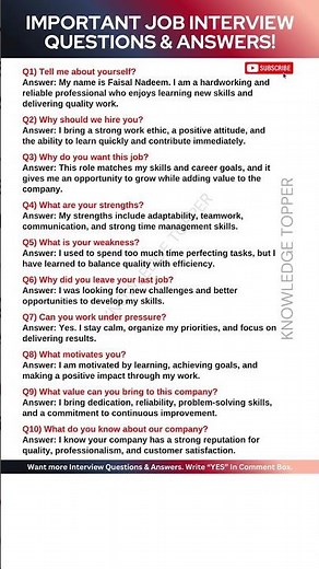 10 Most Important Interview Questions and Answers