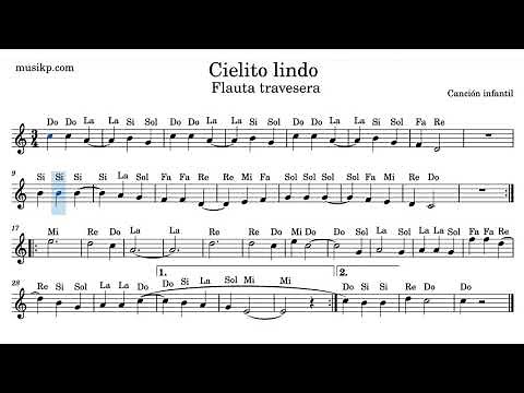 Cielito lindo - Partitura para flauta travesera con notas