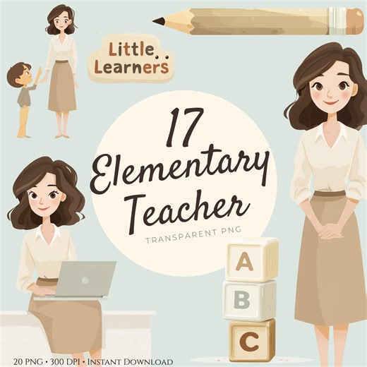 Elementary Teacher Clipart Bundle PNG – 17 Modern Neutral School Graphics, Classroom PNG, Teacher Appreciation Sublimation - Etsy
