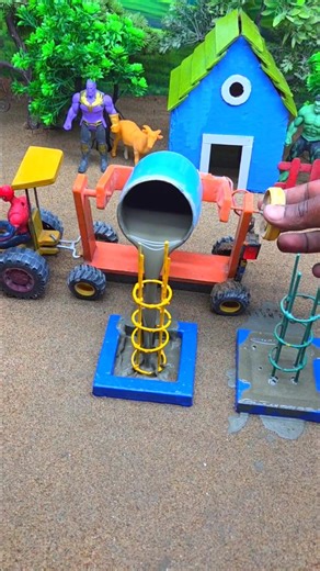😱 Real Working Mini Tractor Making Cement Pillar | Amazing DIY Construction Machine 🚜 #shorts