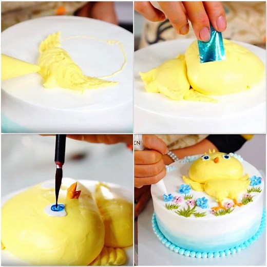 Awesome baby chick cake for birthday & baby shower parties! | MetDaan