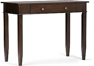 SIMPLIHOME Carlton Desk - 42 Inch Wide Solid Wood Writing Desk in Dark Tobacco Brown, Transitional Home Office Computer Table for Study or Compact Space with Flip-Down Keyboard Tray