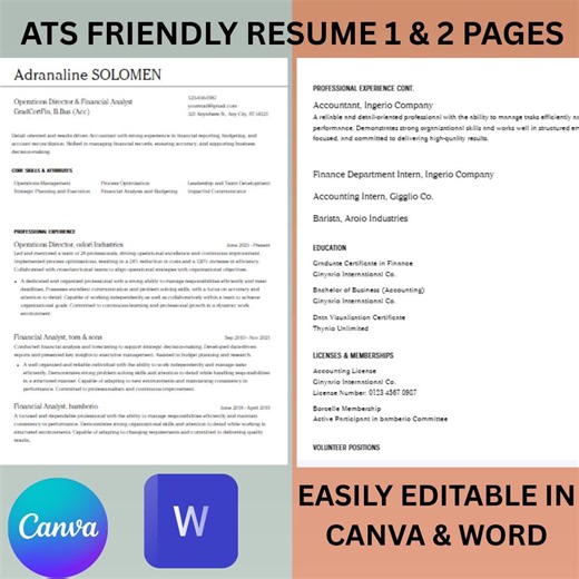 Accountant Resume Template for MS Word, ATS Friendly CV Design, Finance Executive Resume, Modern Accounting Resume, Cover Letter - Etsy