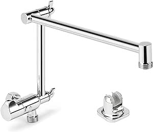 16 Inch Adjustable Shower Extension Arm with Diverter, G1/2 Universal Thread Rain Shower Head Extension Arm, Shower Extender with Lock Joints, Polished Chrome Flexible Height & Angle