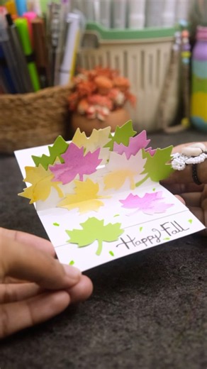 Easy Fall Pop Up Card DIY 🍂🍁 | Cute Autumn Paper Craft #shorts #diy #papercraft #youtubeshorts