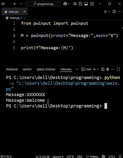 pwinput module in Python #python #programming #coding