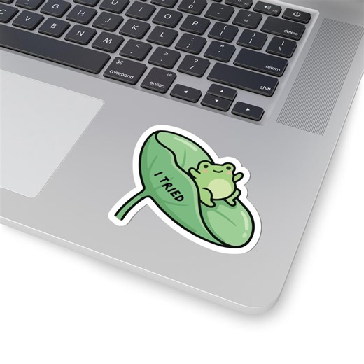 I Tried Frog on Leaf Sticker | Kiss-cut Sticker - Etsy