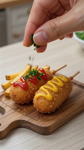 Crispy Mini Corn Dogs made in a Tiny Kitchen! 🤏🌭 #YouTube shorts
