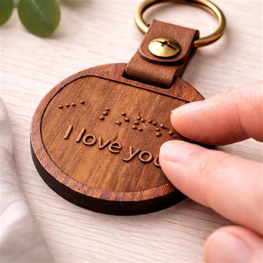 Braille Medical ID Keychain Round Tactile Walnut Safety Identification Accessibility - Etsy