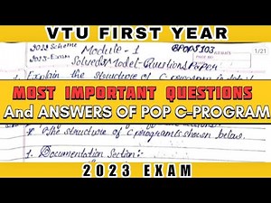 MOST IMPORTANT QUESTIONS & ANSWERS OF POP C-PROGRAM 1ST YEAR VTU 2023 EXAM #vtu #vtuexams