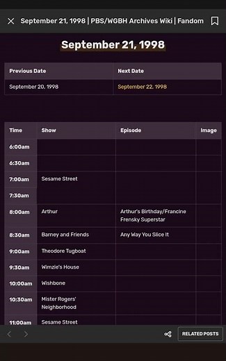 PTV Park WGBH Schedule Archive (Classic) - September 21, 1998 - September 22, 1998