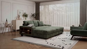 79.5" Oversized Double Chaise Lounge Chair Indoor, Modern Upholstered Sleeper Sofa Bed with 2 Storage Armrests & Throw Pillows, Comfy Fluffy Corduroy Couch for Living Room (Grey, 79.5" Double Chaise)