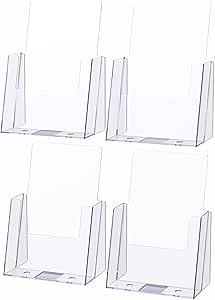 Marketing Holders 4 Pack Brochure Holder for 5.5" Bifolds Clear Acrylic Countertop Literature Organizer Slant Back Space Saving Booklet Dispenser for Trade Shows Expos and Conventions