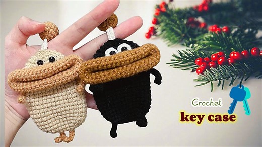 【钩针编织】小怪兽钥匙包钩针编织视频教程 Crochet little monster key case