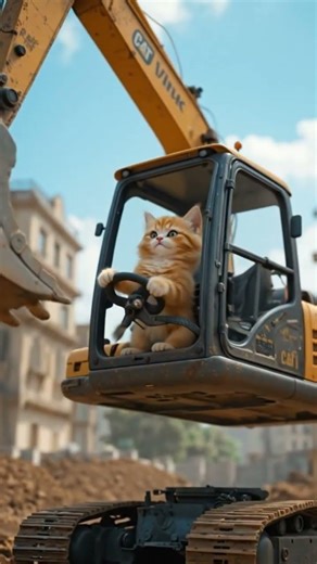 CAT operating a CAT Heavy machinery has never been this cute #ai #cat #aivideo #trending #ytshorts