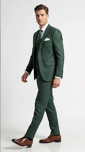 Men’s Hunter Green Great Gatsby Pinstripe 3 Piece Suit, 1920s Gangster Outfit