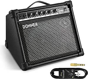 Donner DKA-20 Keyboard Amplifier 20 Watt Keyboard AMP with Aux in and Two Channels, Bass Guitar Amp, Piano Amplifier, Electronic Drum Speaker Support for Microphone Input