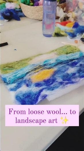 From Wool Fibres to a Felted Landscape #Felting #WoolArt #needlefelting #landscapeart #woolpainting