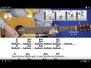 Zwei kleine Wölfe, Kinderlied mit 2 neuen Strophen, Akkorden & Text für Gitarre