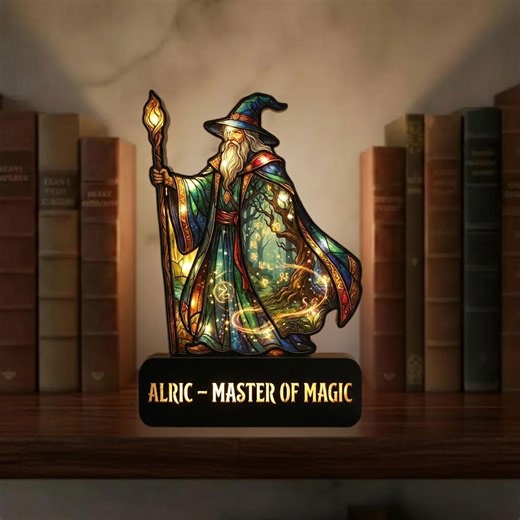 Ancient Wizard Book Nook LED Night Light, Custom Name Fantasy Bookshelf Insert, Enchanted Library Decor Gift - Etsy