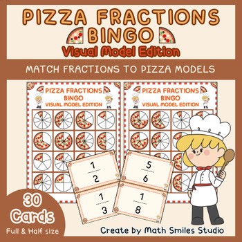 Pizza Fractions Bingo | Match Fractions to Pizza Models | 4x4 Math Game Grade 3