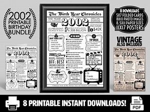 2002 PRINTABLE Vintage Newspaper Year You Were Born Birthday Bundle | Card Printout Poster Gifts Him Her | What Happened in 2002 Party Decor - Etsy