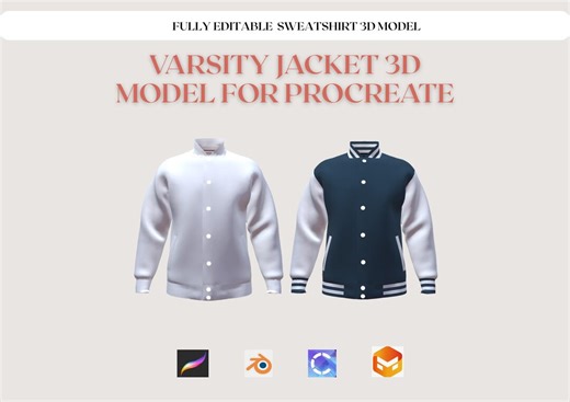 Men’s 3D Varsity Jacket Mockup Digital Clothing | Clo3d, Blender & Procreate File - Etsy