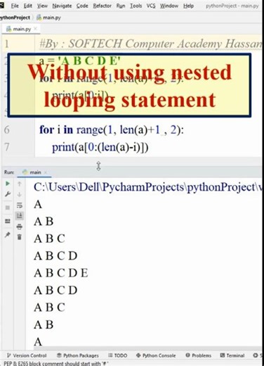 Python program to display the following ’ pattern using a single looping statement.
