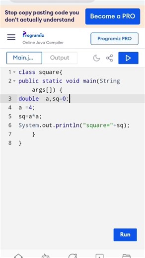 Write a program to print square of a number