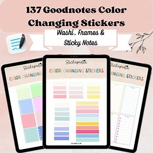 Goodnotes Aufkleber mit Farbwechsel: Washi, Rahmen, Sticky Notes (Digitaler Download) - Etsy.de