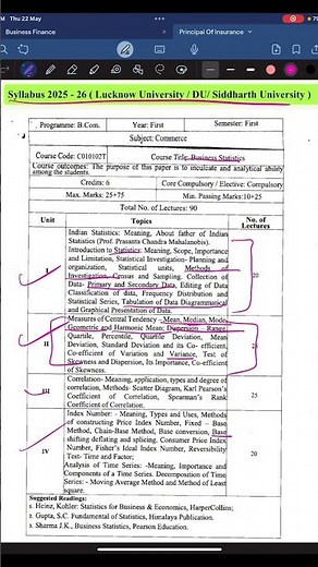 Business statistics syllabus 2025 26 bcom 1st semester