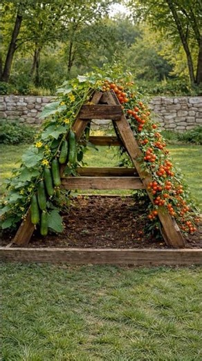 Creative A-Frame Trellis Garden for Growing Vegetables #garden #vegetablegarden #growtomatoes