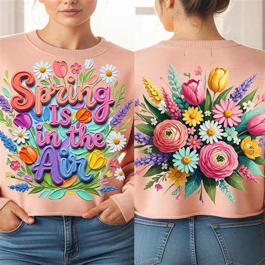 Spring Png, Spring is in the Air Floral PNG Bundle, Hand Painted Brushstroke Flowers, Spring Quote PNG, Spring Sublimation, Easter Png - Etsy