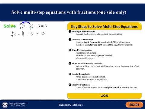 S02 V1 LLO1 2 Solve multi step equations with fractions one side only