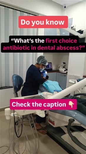 Dr.Tanuja Wanve Misal on Instagram: "🦷 Antibiotics in Dental Abscess 1. Principle of Treatment 🔸Drainage of pus (via root canal, incision & drainage, or extraction) is the primary treatment. 🔸Antibiotics are only adjuncts when: 🔸Swelling is diffuse / spreading. 🔸Presence of systemic symptoms (fever, malaise, lymphadenitis). 🔸Immunocompromised patient. --- 2. First-line Antibiotics (Empirical Choice) 👉 Targeting Streptococcus spp. + anaerobes . 🔸Amoxicillin Dose: 500 mg orally every 8 hou