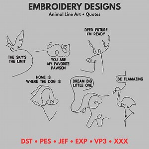 One Line Animal Embroidery Designs Bundle – Minimalist Line Art Quotes – Instant Download - Etsy UK