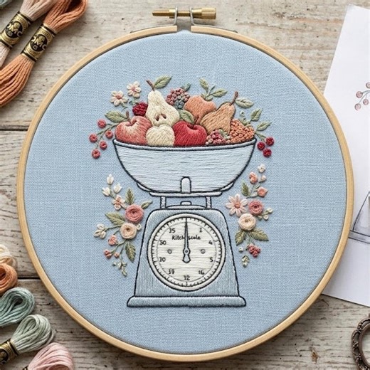 Vintage Kitchen Scale Embroidery Pattern, Fruit Bowl Cottage Decor (PDF Pattern) - Etsy