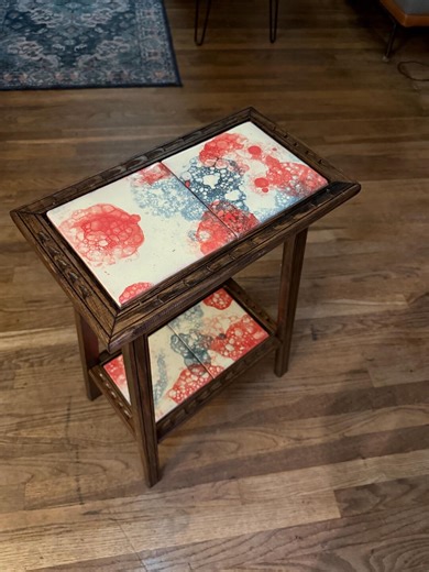 Hand-carved Wood End Table: Mexican Tile, Bubble Design - Etsy