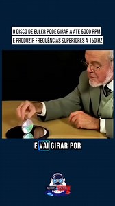🌀 O Disco de Euler: Física Hipnotizante em Movimento 🔁 O Euler's Disk pode girar a até 6000 rotações por minuto (RPM) e produzir frequências superiores a 150 Hz. ⚪️ Nos momentos finais do movimento, ele pode alcançar mais de 100 rotações por segundo, com velocidades na borda superiores a 10 m/s, dependendo da massa e do raio do disco. 🔊 Mas o som que ouvimos não vem da rotação — vem da oscilação. Aquele tom crescente é resultado da precessão: o eixo do disco descreve um círculo apertado e ace