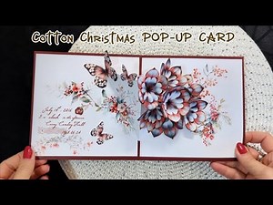 Cute & cosy Christmas Cotton POP-UP CARD with 3D flowers & butterflies 🦋✨☃️❄️🦋✨