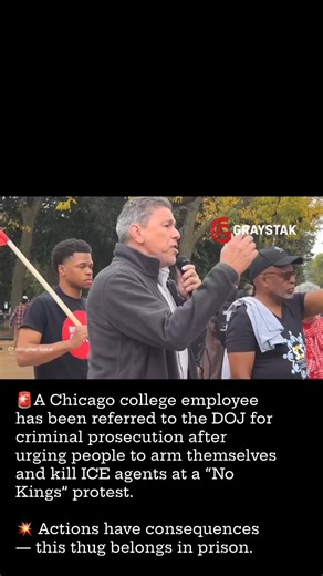 🚨A Chicago college employee has been referred to the DOJ for criminal prosecution after urging people to arm themselves and kill ICE agents at a “No Kings” protest, per @libsoftiktok. 💥 Actions have consequences — this thug belongs in prison. | American Resolve