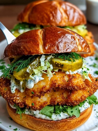 Crispy Fried Fish Sandwich with Dill Pickle Tartar Sauce • 4 white fish fillets (cod, haddock, or tilapia) • 4 brioche buns • Dill pickle tartar sauce • Oil for frying • Salt and pepper • Optional: lettuce, tomato, and other toppings Full recipe in First (C.O.M.M.E.N.T)  Enjoy!  #noglubread #oatmill | Recipes by Nevaeh | Facebook