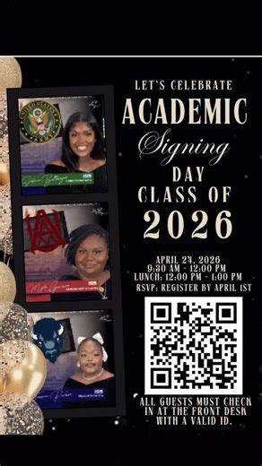 Miami Norland CAP Advisor on Instagram: "🎓✨ Academic Signing Day | Class of 2026 ✨🎓 All pathways are celebrated!!!!!! It’s time to celebrate our scholars and their next chapter! Join us as we honor the Class of 2026 and their postsecondary commitments during Academic Signing Day. 📅 April 24, 2026 ⏰ 9:30 AM – 12:00 PM 🍽 Lunch: 12:00 PM – 1:00 PM Seniors must RSVP by April 1st using the QR code. 🪪 All guests must check in at the front desk with a valid ID. Let’s show up, show out, and celebra