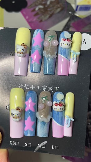 long coffin with hello kitty Cute style, pretty design #nailart #fyp #nailtutorial #pressonnails #wholesale