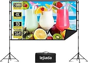 Projector Screen and Stand,120 inch lejiada Black Projection Screen with Stand Portable Foldable Movie Screen with Carry Bag for Indoor Outdoor Home Theater Backyard Cinema